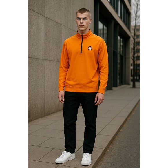 WAGGLE Men Loosey Goosey Quarter Zip Orange Pullover LARGE - Picture 1 of 6